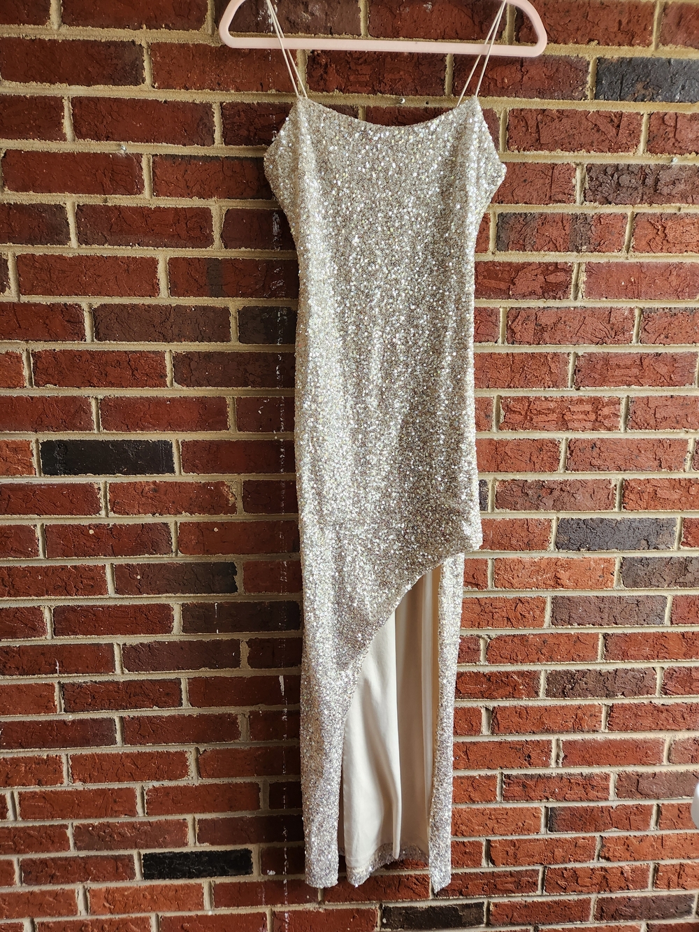 Thirty Thirty Asymmetrical Silver Sequin Dress Large Prom Spaghetti Straps